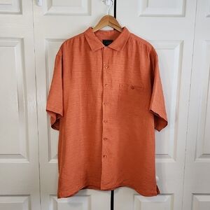 Cezani Mens Orange Silk Linen Blend Button Up Shirt Size XL Camp Casual Business